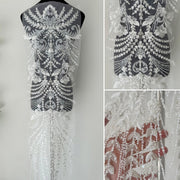 Half-Silver Mesh Fabric with Mixed Beads, Sequins & Machine Embroidery - DIY Apparel Front & Back Panel (ZH482)