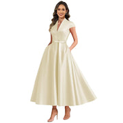Fashion aliexpress export satin short banquet dress party bows evening dress wedding ladieswear church