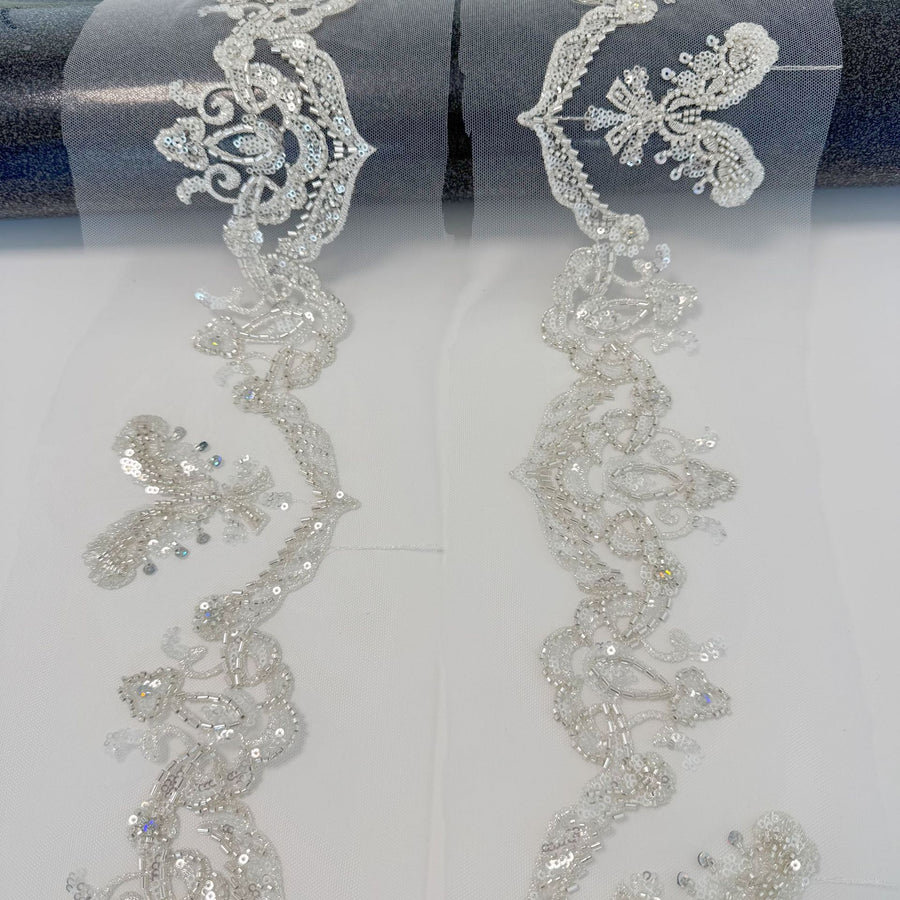 Zh319 beaded handmade lace flower high-end wedding dress veil diy high quality beaded embroidery barcode