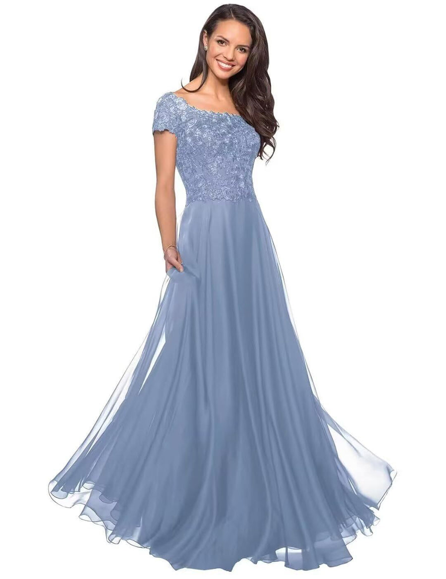 European and american style plus size evening gown women's lace chiffon floor-length dress wedding bridesmaid annual meeting performance outfit for curvy moms