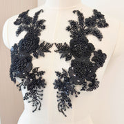 Black Flower Cotton Thread Sequined Embroidery Lace Fabric - DIY Bag, Head Yarn & Large Trailing Production (ZH415)