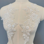 Zh427 pair of white pearl flower sequin embroidery appliques - accessories for clothing, handmade dresses, wedding gowns, diy bridal outfits