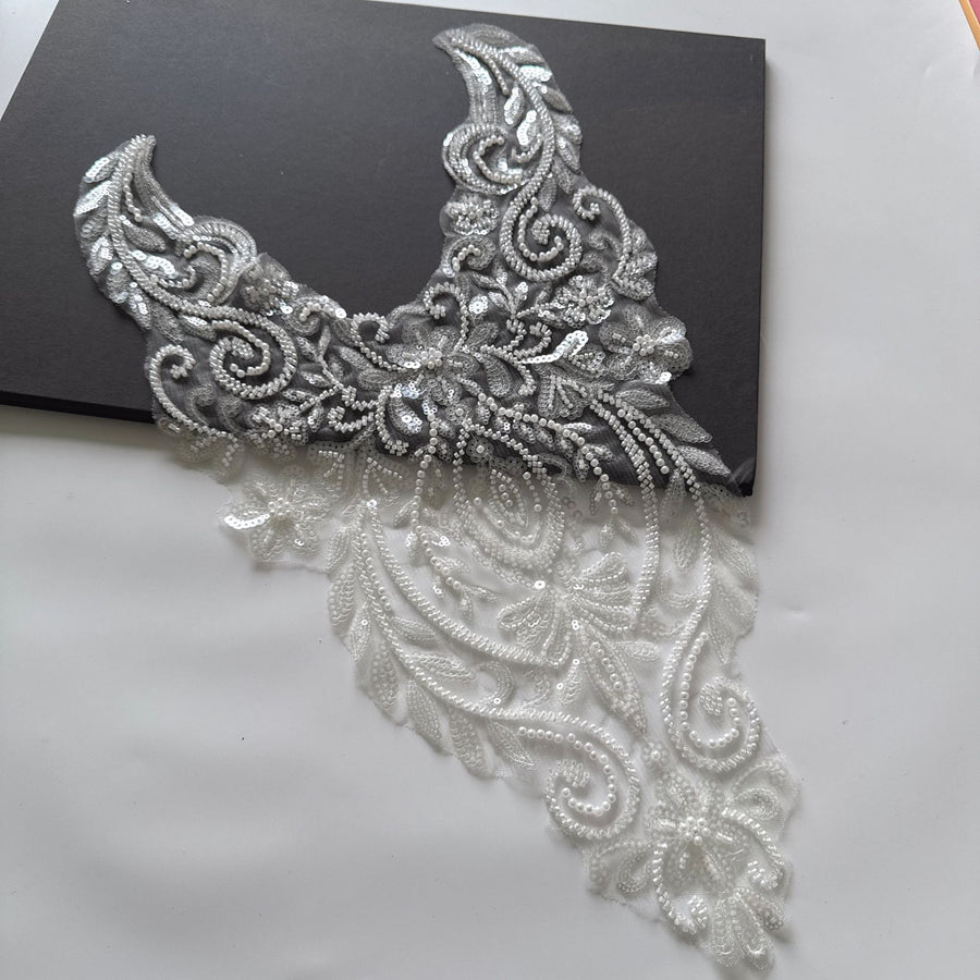 Beaded 3D Corsage & Luxury Collar Flower Lace Appliqué – DIY Clothing Patch & Bridal Accessory (ZH202)
