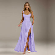 Chiffon suspender high slit long evening dress shoulder strap mop skirt bridesmaid annual meeting host dress banquet dress