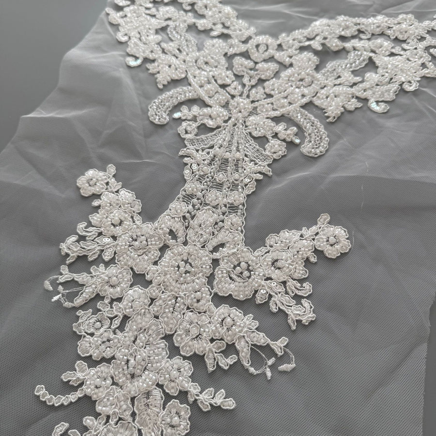 White Beaded Sequin Lace Embroidered Fabric - 3D DIY Wedding Dress, Gown & Apparel Trim (ZH484)