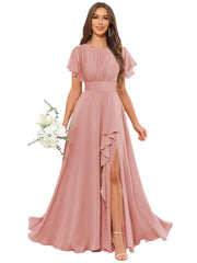 Cross-border amazon bestseller: long bohemian chiffon midi dress - short sleeve, cinched waist, evening gown, bridesmaid dress