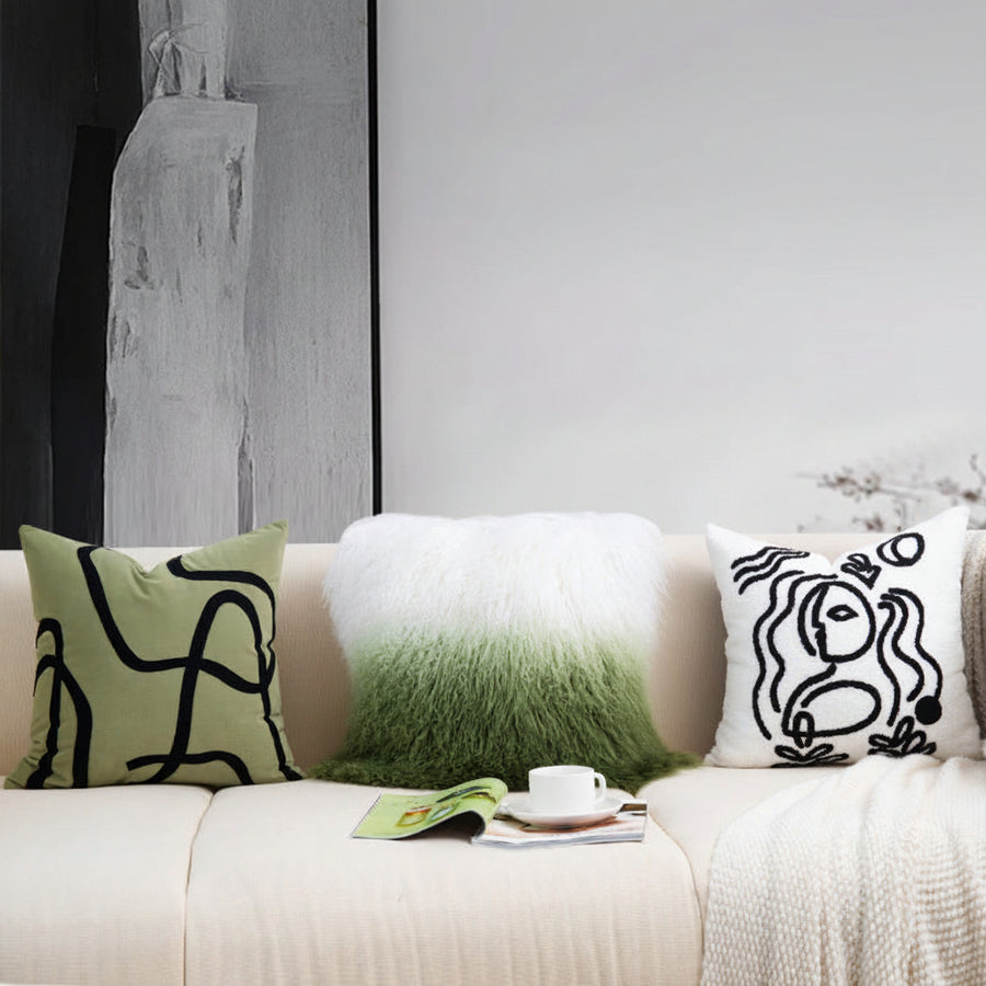 Gradient Shearling Cushion Cover - Geometric Lines in Modern Luxury Style