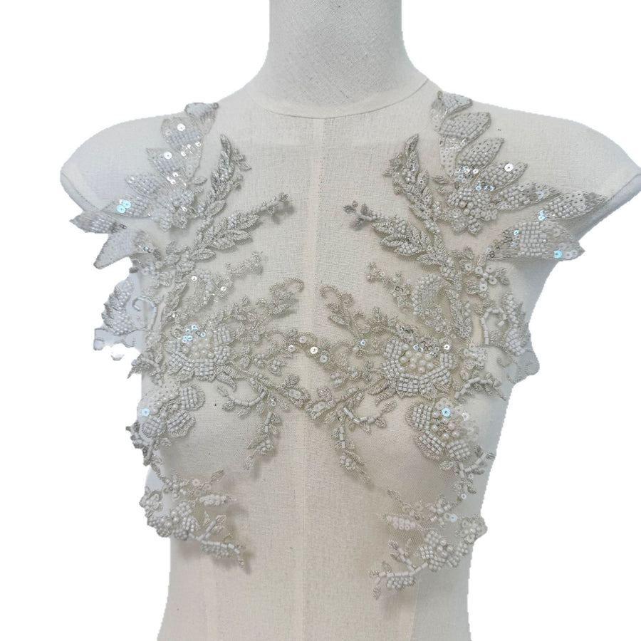 Silver Seed Bead Sequin Lace Trim - Handmade DIY Wedding Dress, Hair Accessory & Curtain Embellishment (ZH449)