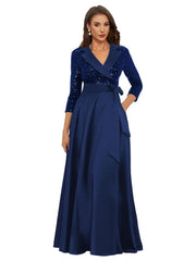 Cross-border amazon hot-selling black long evening gown for women, mid-sleeve, slim-fit, figure-flattering, perfect for banquets, annual meetings, hosts, and performances