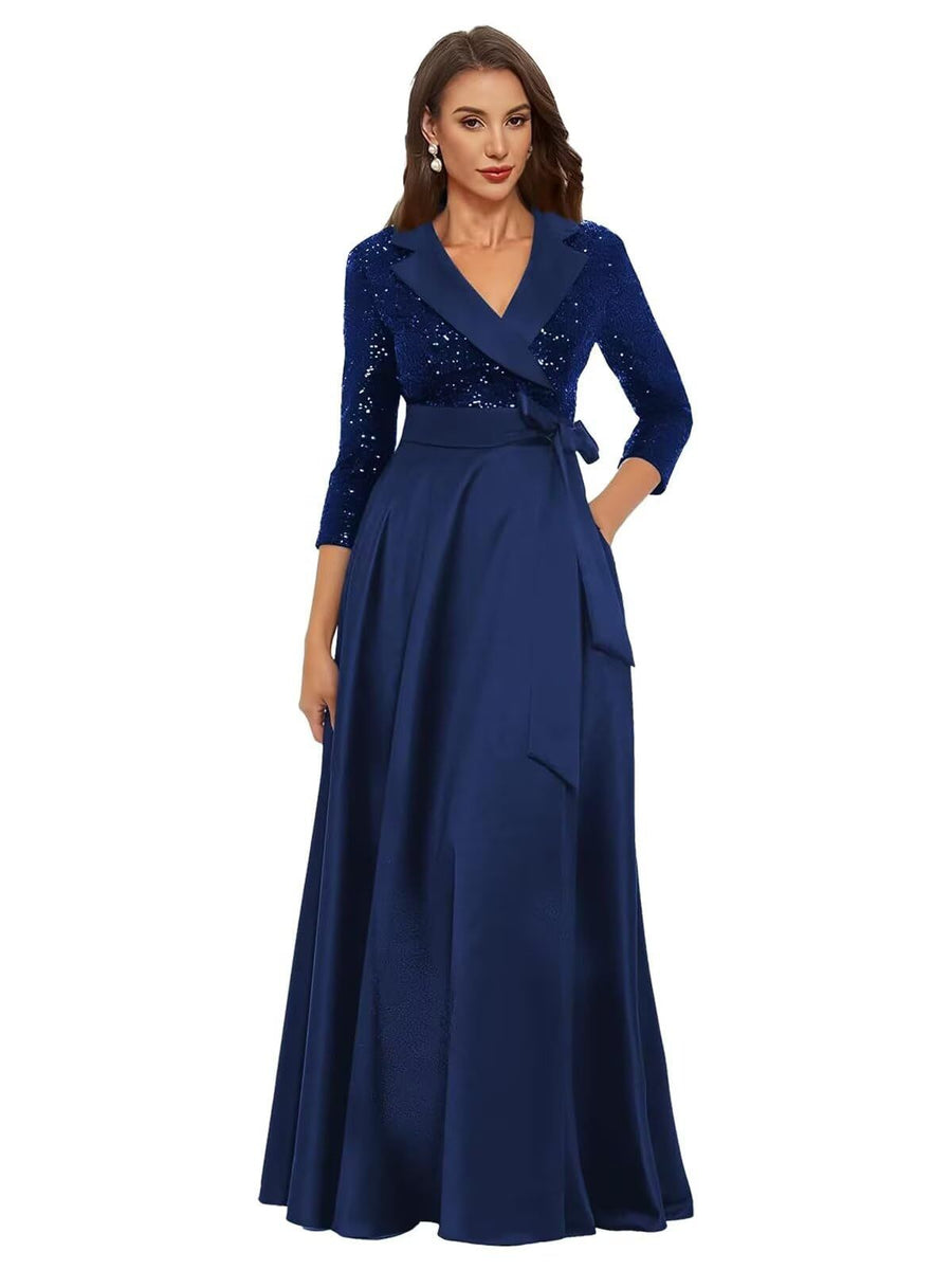 Cross-border amazon hot-selling black long evening gown for women, mid-sleeve, slim-fit, figure-flattering, perfect for banquets, annual meetings, hosts, and performances