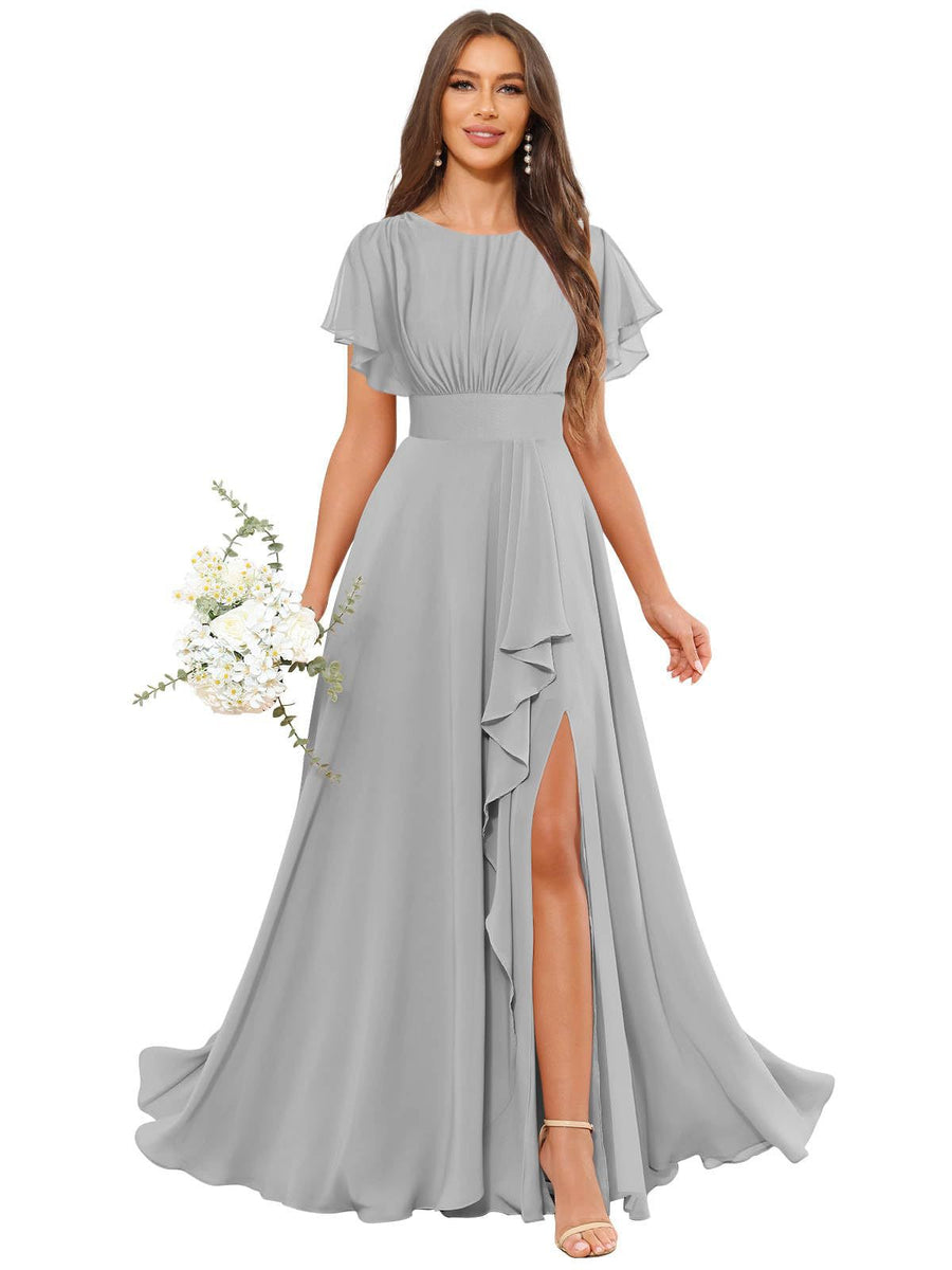 Cross-border amazon bestseller: long bohemian chiffon midi dress - short sleeve, cinched waist, evening gown, bridesmaid dress