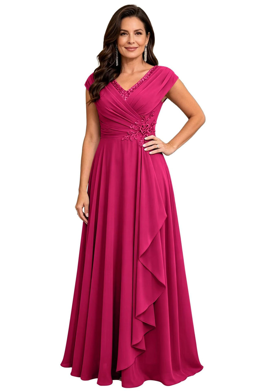 Cross-border chiffon long evening dress women's v neck diamond bridesmaid dress banquet toasting skirt slimming look a-line dress ladieswear