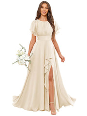 Cross-border amazon bestseller: long bohemian chiffon midi dress - short sleeve, cinched waist, evening gown, bridesmaid dress