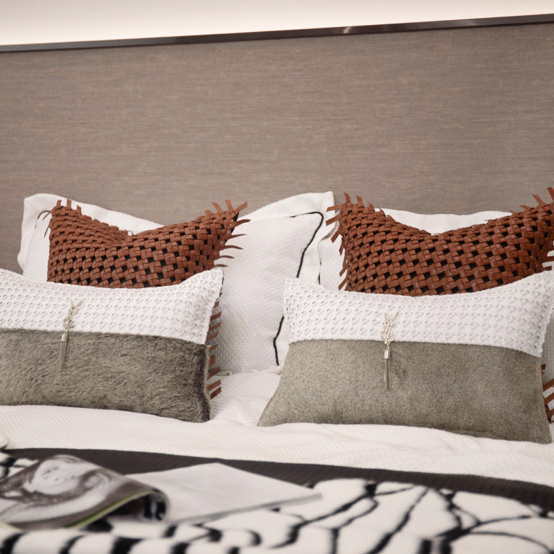 Grey Genuine Leather Cushion Set - Modern Luxury for Refined Interiors