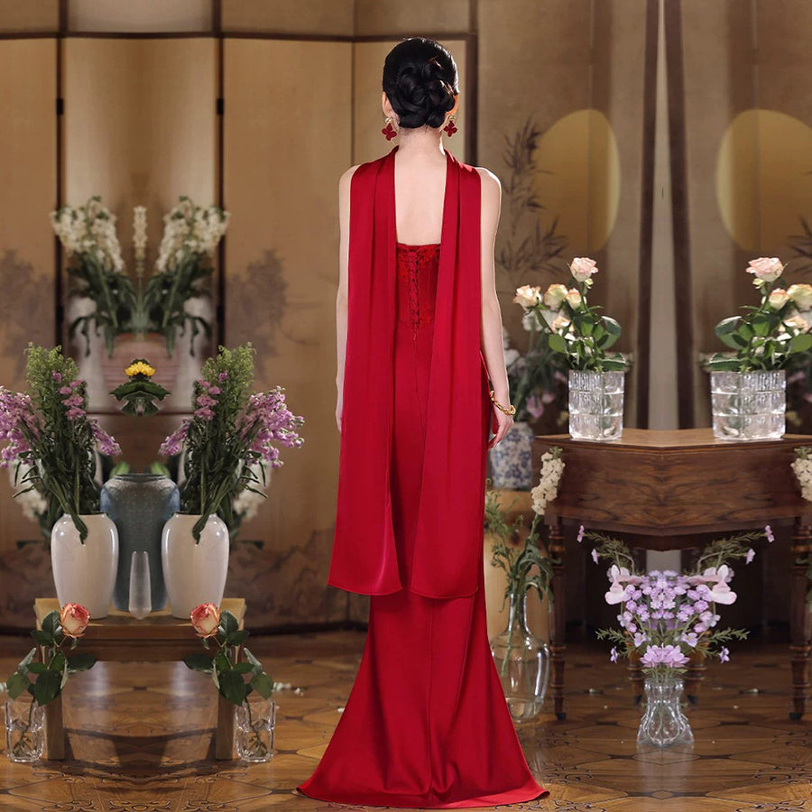 West lake qu [secret words] red toasting dress bridal tube top mermaid dress wedding engagement dress skirt for women high-end