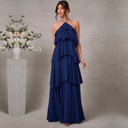 Cross-border hot-selling plus size chiffon dress high waistslimming look design multi-color sister group toast dress full size personalized