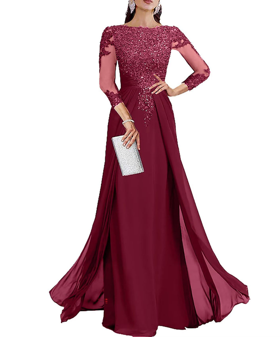 Cross-border lace patchwork long evening dress women's three-quarter sleeve banquet host bridesmaid dress new arrival elegant slimming evening gown