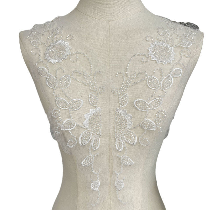 White neckline floral accessories DIY wedding dress stage clothing material beaded lace flower