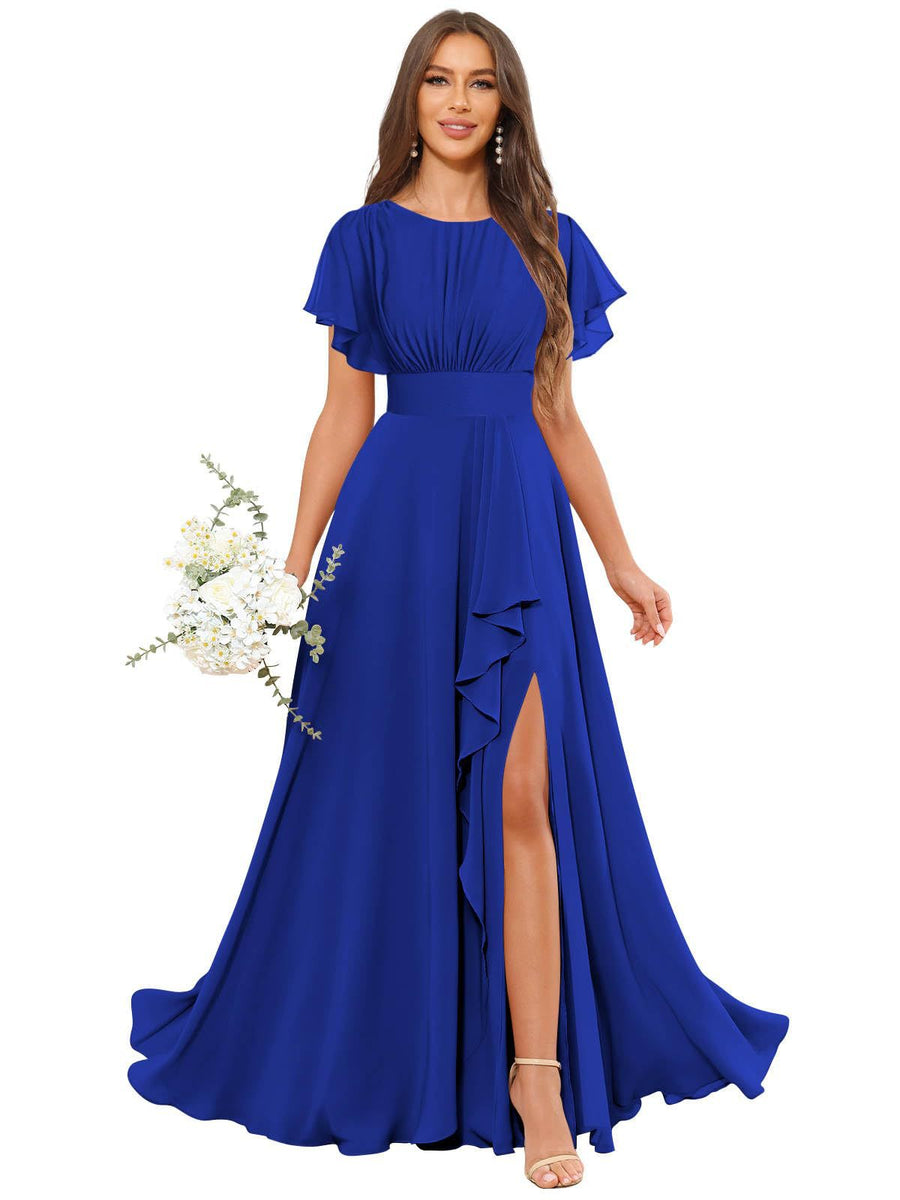 Cross-border amazon bestseller: long bohemian chiffon midi dress - short sleeve, cinched waist, evening gown, bridesmaid dress