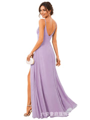 European and american style plus size evening gown women's chiffon high slit floor-length dress wedding bridesmaid dress annual meeting performance dress cross-border