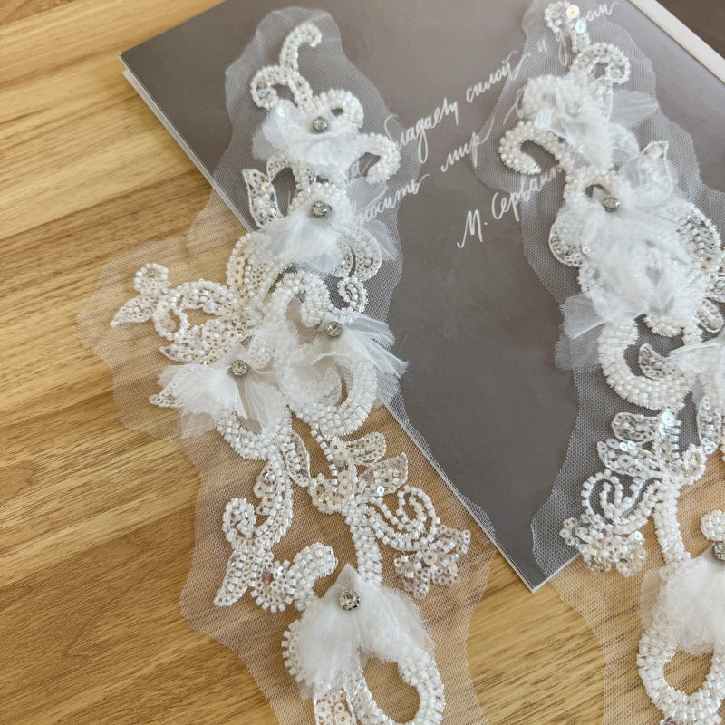 Beaded 3D Floral Mesh Embroidered Appliqué – DIY Clothing, Hanfu & Skirt Decoration (ZH389)