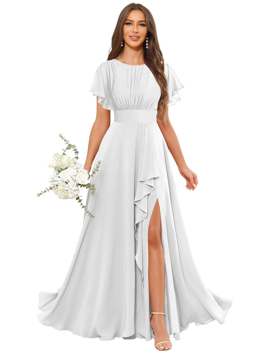 Cross-border amazon bestseller: long bohemian chiffon midi dress - short sleeve, cinched waist, evening gown, bridesmaid dress
