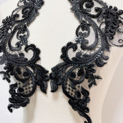 Black Flat Embroidered Mesh Lace Trim - DIY Bridal Veil & Wedding Dress Accessory