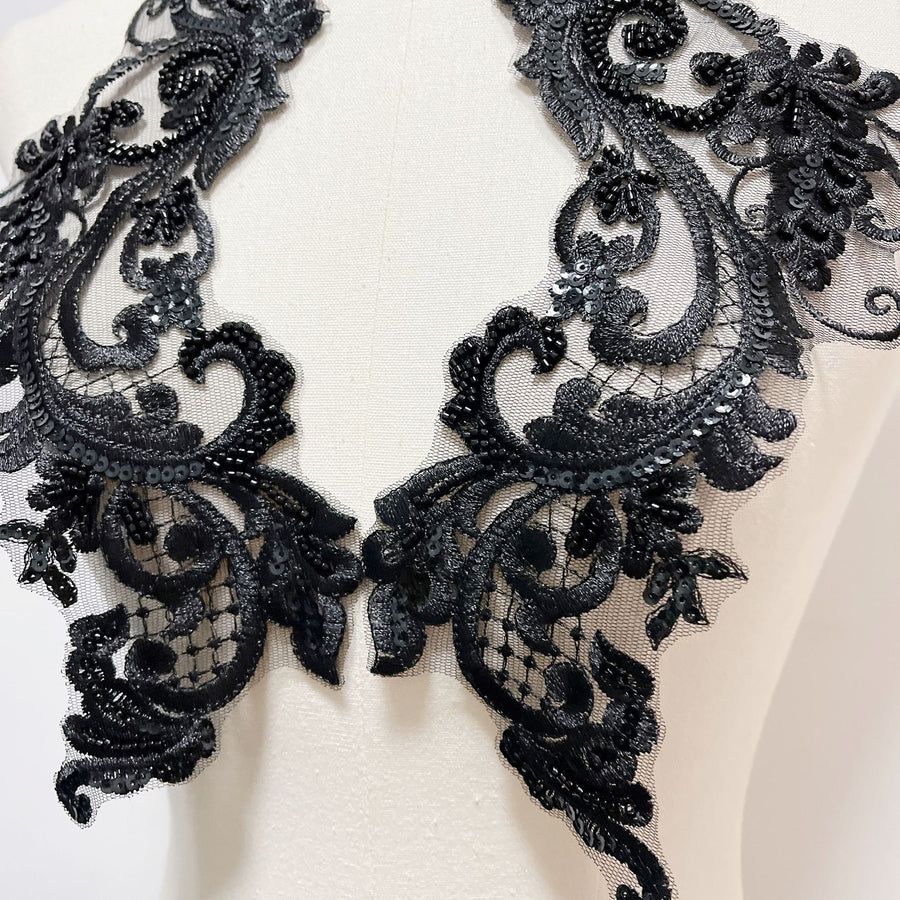 Black Flat Embroidered Mesh Lace Trim - DIY Bridal Veil & Wedding Dress Accessory