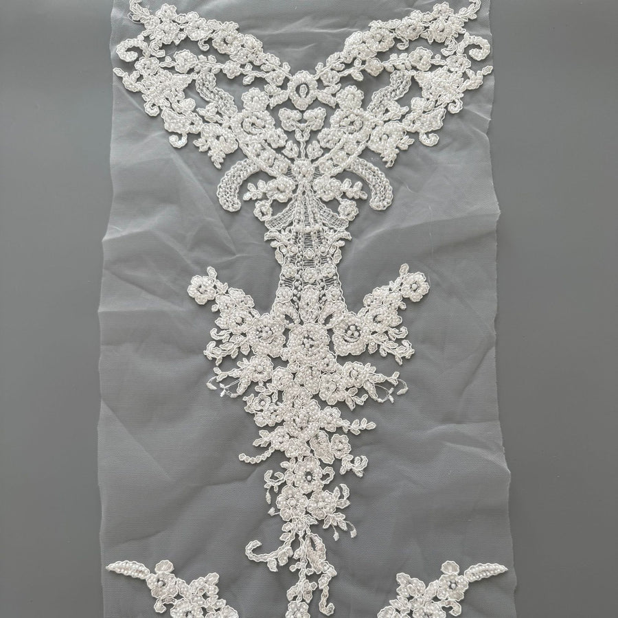 White Beaded Sequin Lace Embroidered Fabric - 3D DIY Wedding Dress, Gown & Apparel Trim (ZH484)