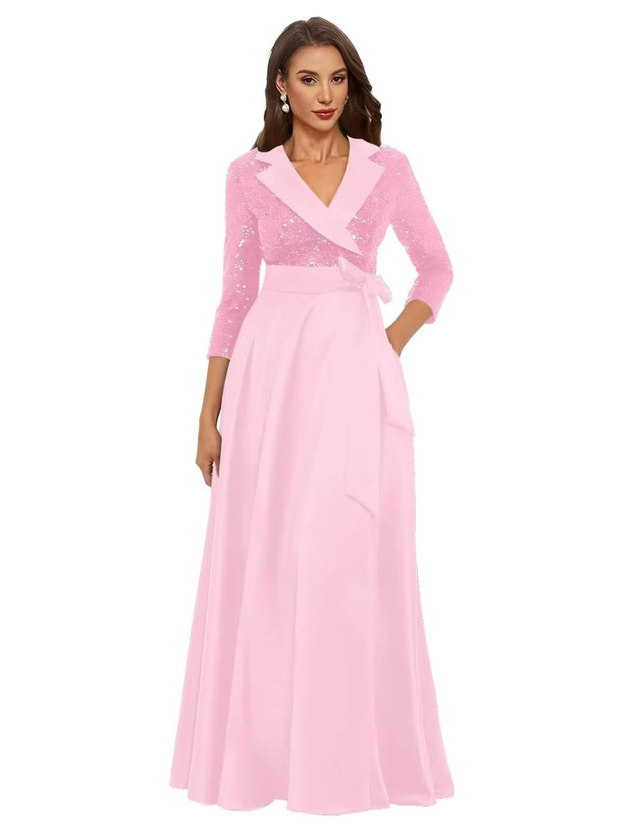 Cross-border amazon hot-selling black long evening gown for women, mid-sleeve, slim-fit, figure-flattering, perfect for banquets, annual meetings, hosts, and performances