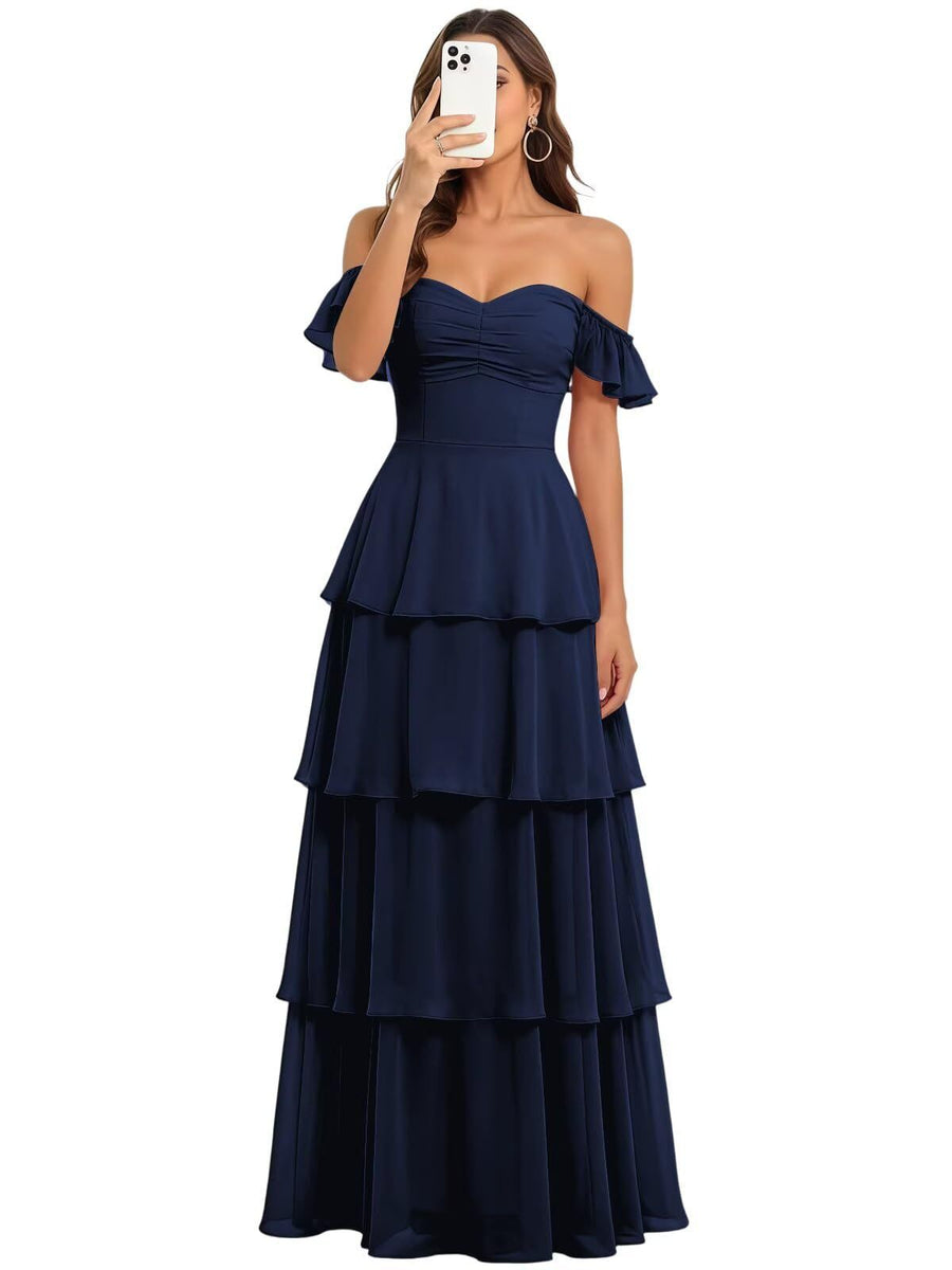 Fairy new arrival mori style bridesmaid dress women's long fairy elegant chiffon cake skirt one shoulder backless strap evening dress