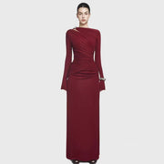 Long-Sleeve Ruched Maxi Dress — An Asymmetric Neckline with a Shoulder Cut-Out