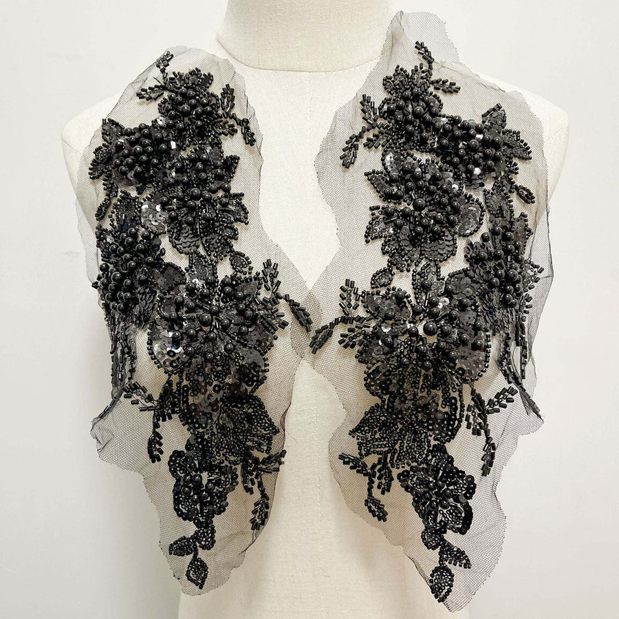 Heavy sequin beaded embroidered 3D flower appliqué for wedding dress and accessory decoration