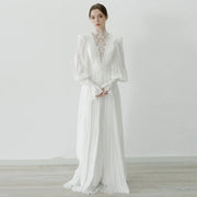 Celestial Lace formal wedding guest dress with vintage high neck chiffon and embroidered lace details