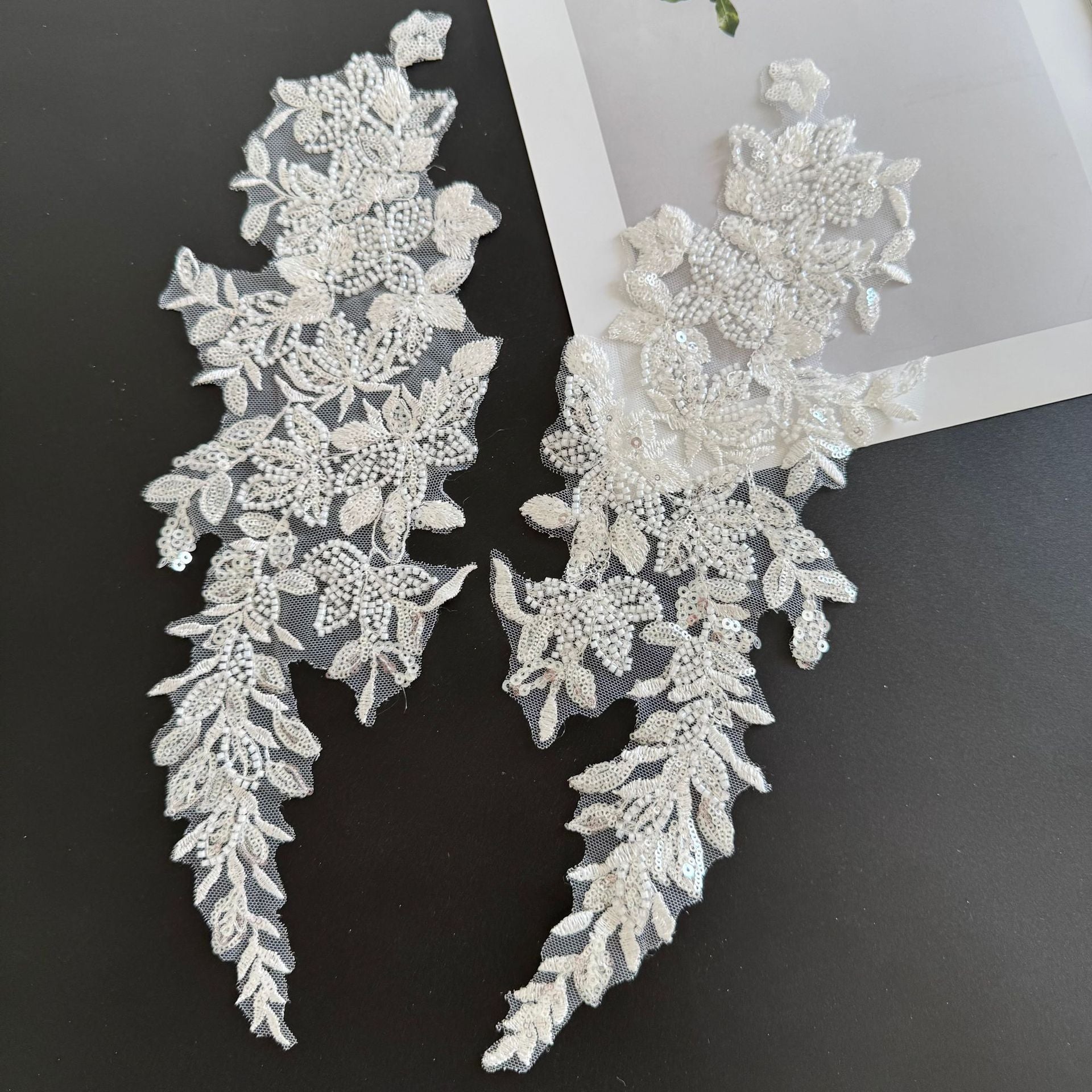 ZH414 white sequined beaded lace flower, bridal veil, wedding headgear DIY accessories, lace accessories