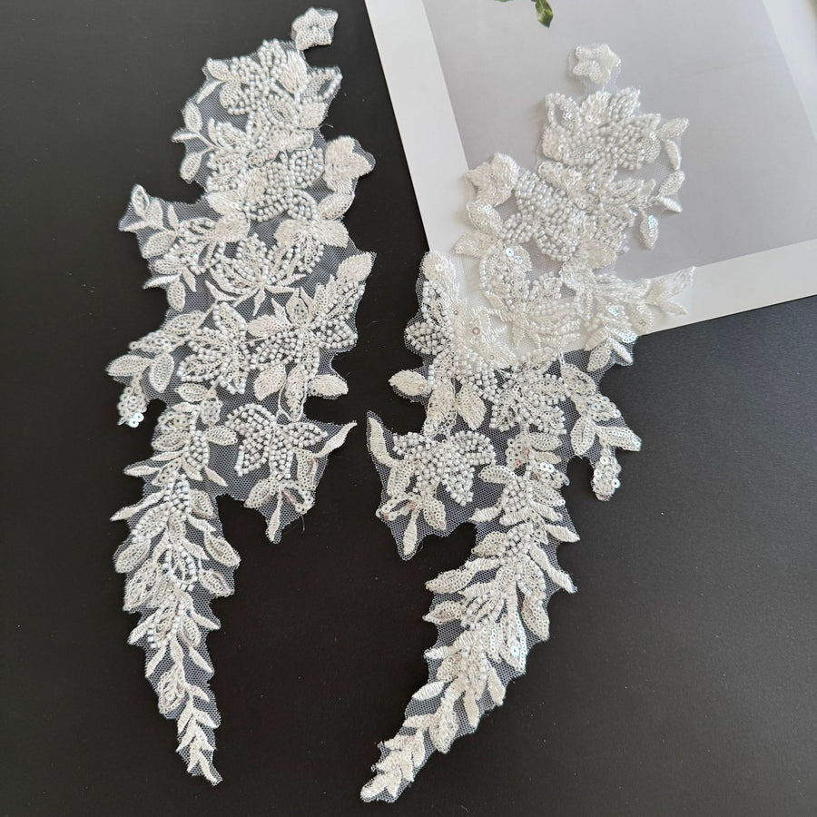 White Sequined Lace Flower Bridal Veil - Beaded Wedding Headpiece & DIY Accessory