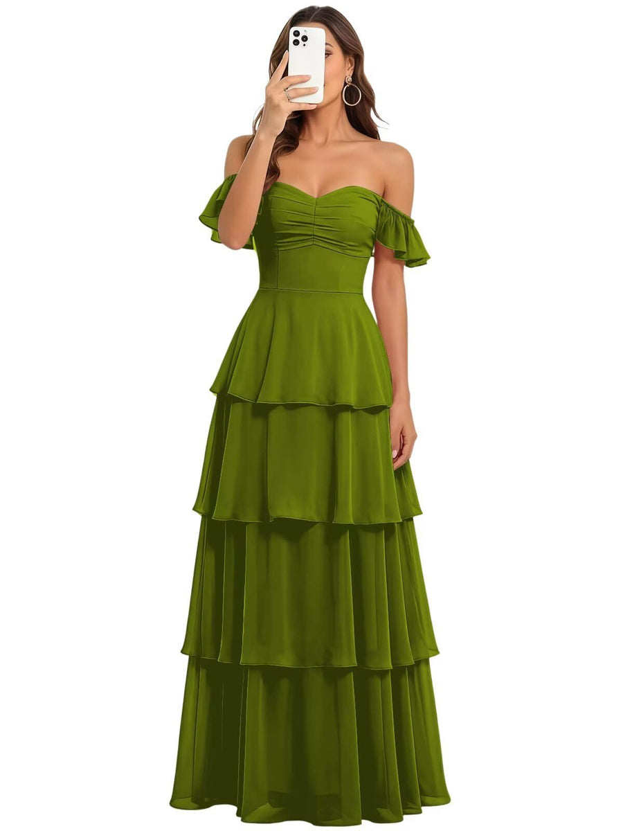 Fairy new arrival mori style bridesmaid dress women's long fairy elegant chiffon cake skirt one shoulder backless strap evening dress