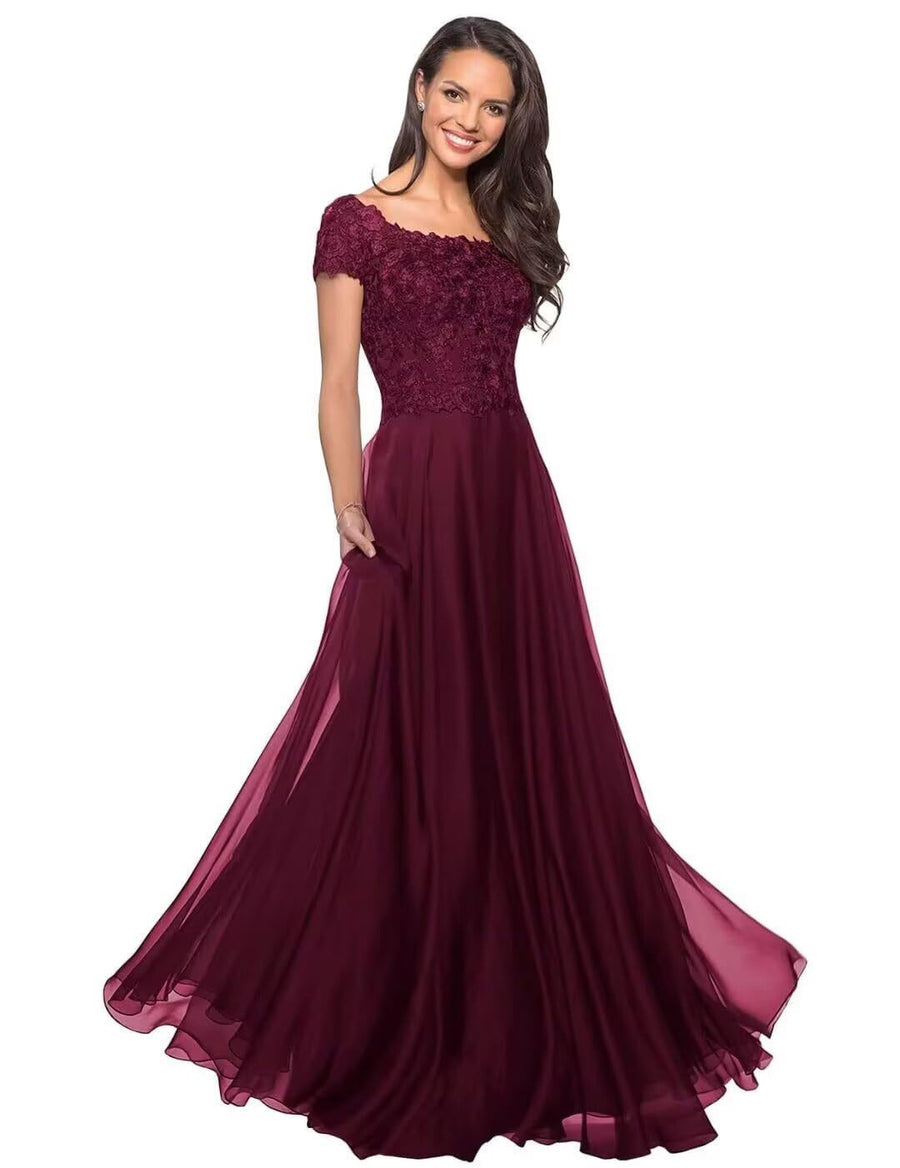 European and american style plus size evening gown women's lace chiffon floor-length dress wedding bridesmaid annual meeting performance outfit for curvy moms