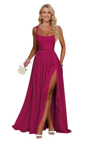 Chiffon suspender high slit long evening dress shoulder strap mop skirt bridesmaid annual meeting host dress banquet dress