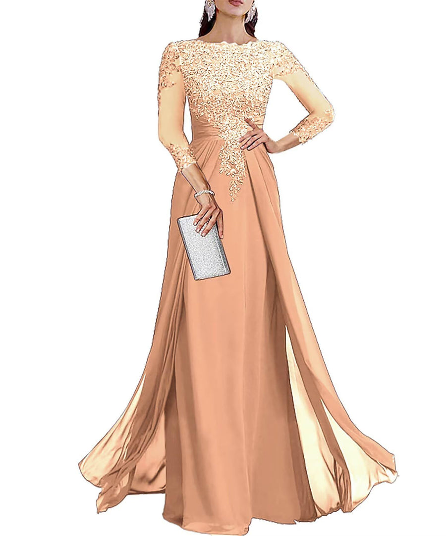 Cross-border lace patchwork long evening dress women's three-quarter sleeve banquet host bridesmaid dress new arrival elegant slimming evening gown
