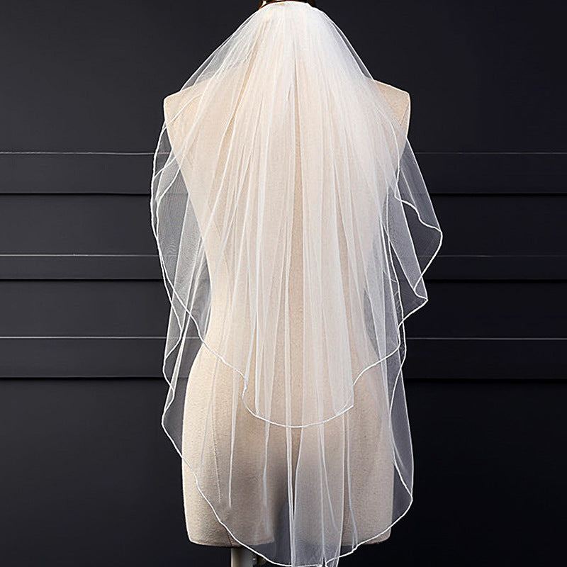 Dense soft gauze tulle bridal veil with delicate princess lace headpiece