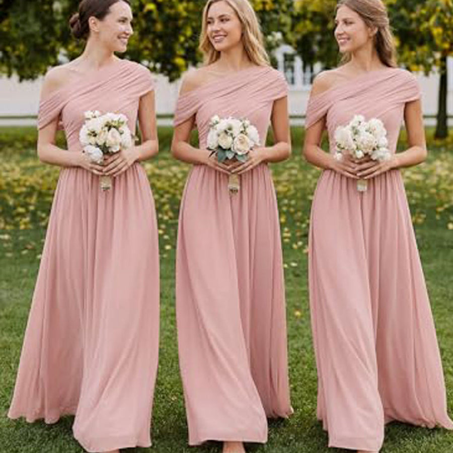 Amazon fashion chiffon one-shoulder long bridesmaid dress wedding annual meeting banquet host evening dress bestie long dress