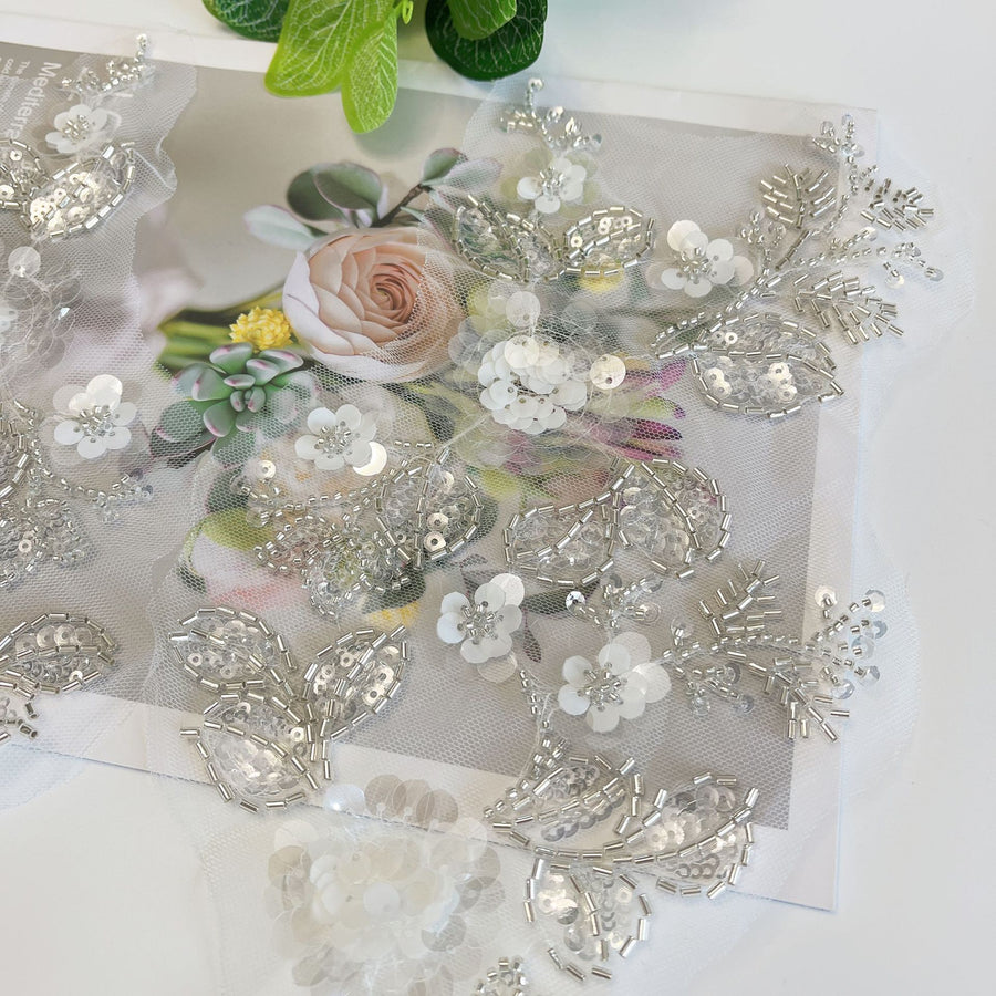 3D Beaded Sequin Lace Appliqué - Premium Embellishment for Wedding Dresses & DIY