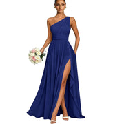 One shoulder chiffon long bridesmaid dress slit evening dress female sister group toast dress graduation performance dress factory direct supply