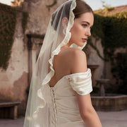 Vintage Court Bridal Veil in soft chiffon tulle with minimalist French design for weddings