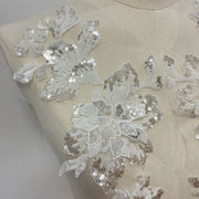 3d applique white sequin embroidery diy clothing runway outfit floral patch headscarf hat embellishment patch flower accessories