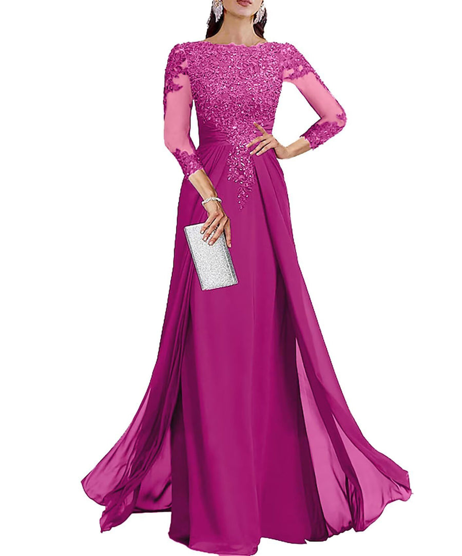 Cross-border lace patchwork long evening dress women's three-quarter sleeve banquet host bridesmaid dress new arrival elegant slimming evening gown
