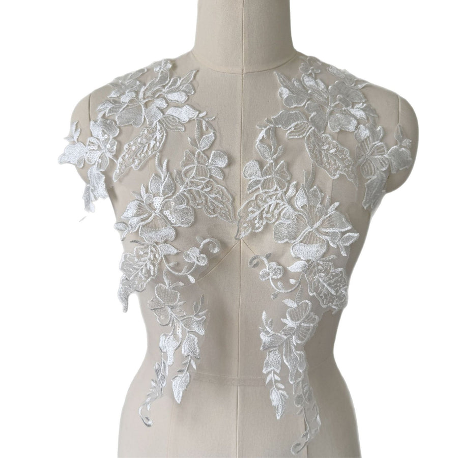 Embroidered Lace Trim Appliqué Pair – DIY Wedding Dresses, Evening Gowns & Clothing Decoration (ZH312)