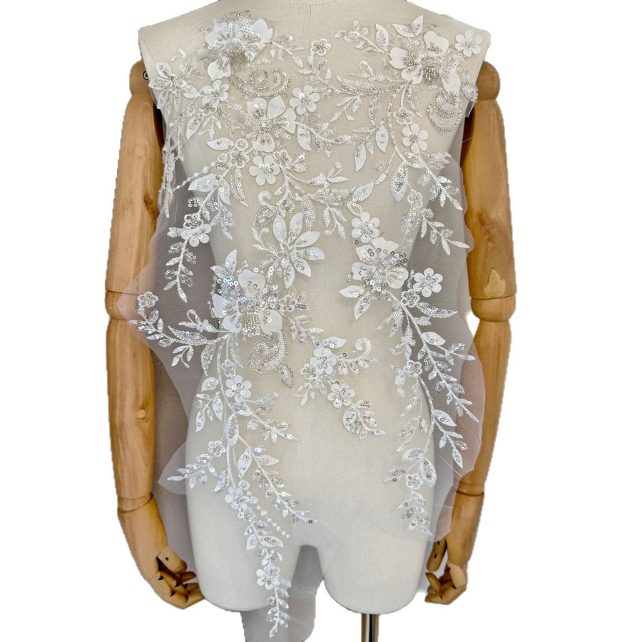 Zh476 sequin embroidery stereo laser embroidery beaded fabric evening dress performance collar flower diy catwalk children's clothing