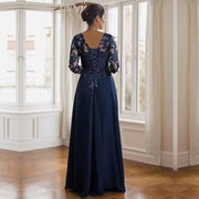Cross-border lace patchwork long evening dress women's three-quarter sleeve banquet host bridesmaid dress new arrival elegant slimming evening gown